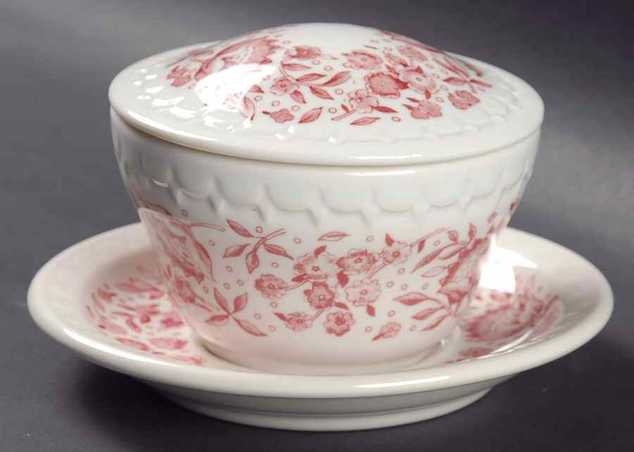 Roxbury-Red (No Trim) Flat Bouillon Cup and Saucer with Lid by Syracuse-1
