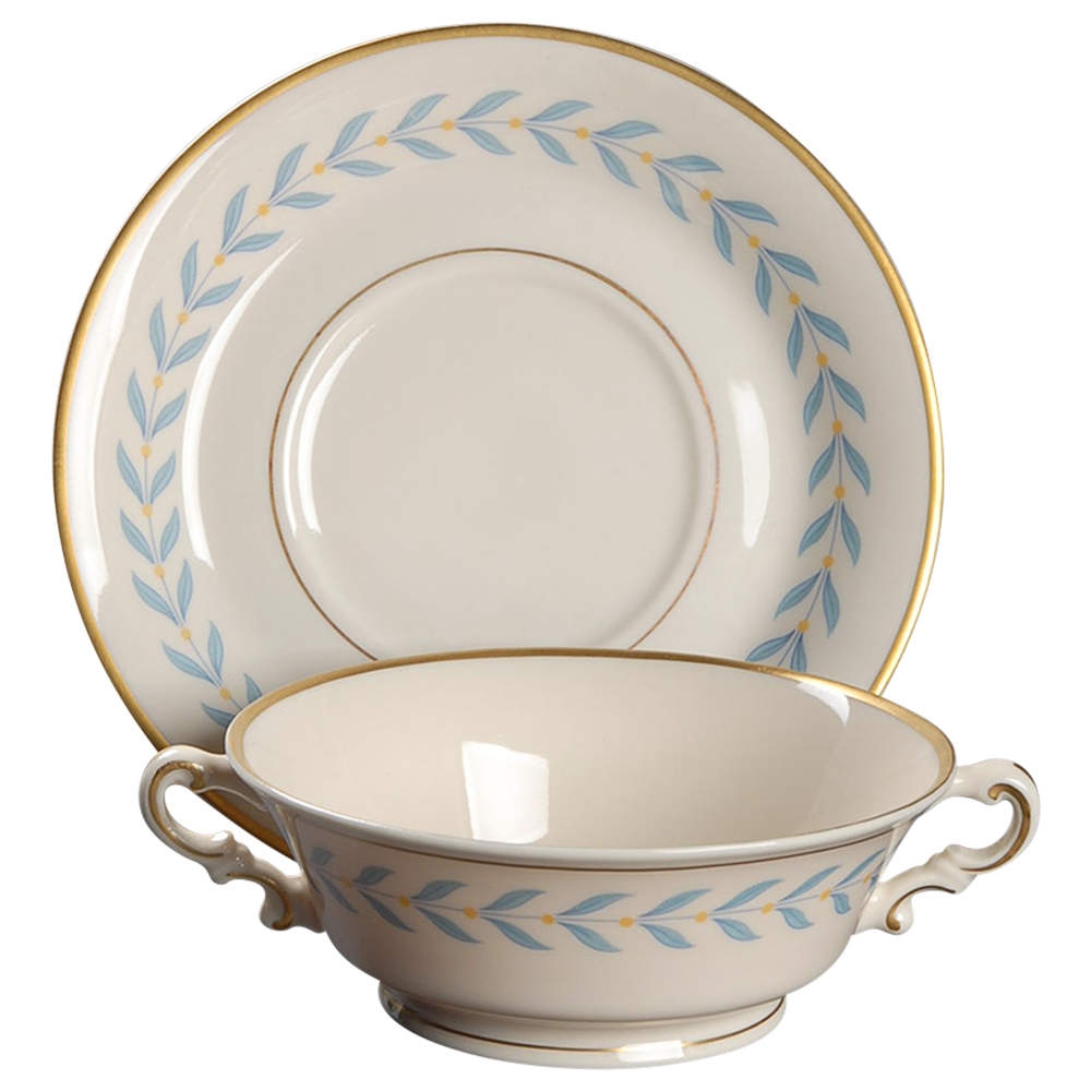 Sherwood Footed Cream Soup Bowl & Saucer Set by Syracuse-1