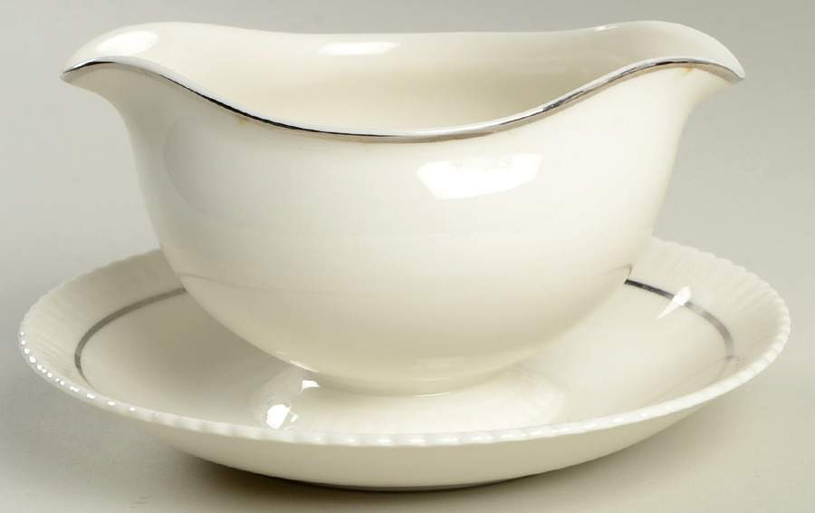 Shelledge Platinum Gravy Boat with Attached Underplate by Syracuse-1