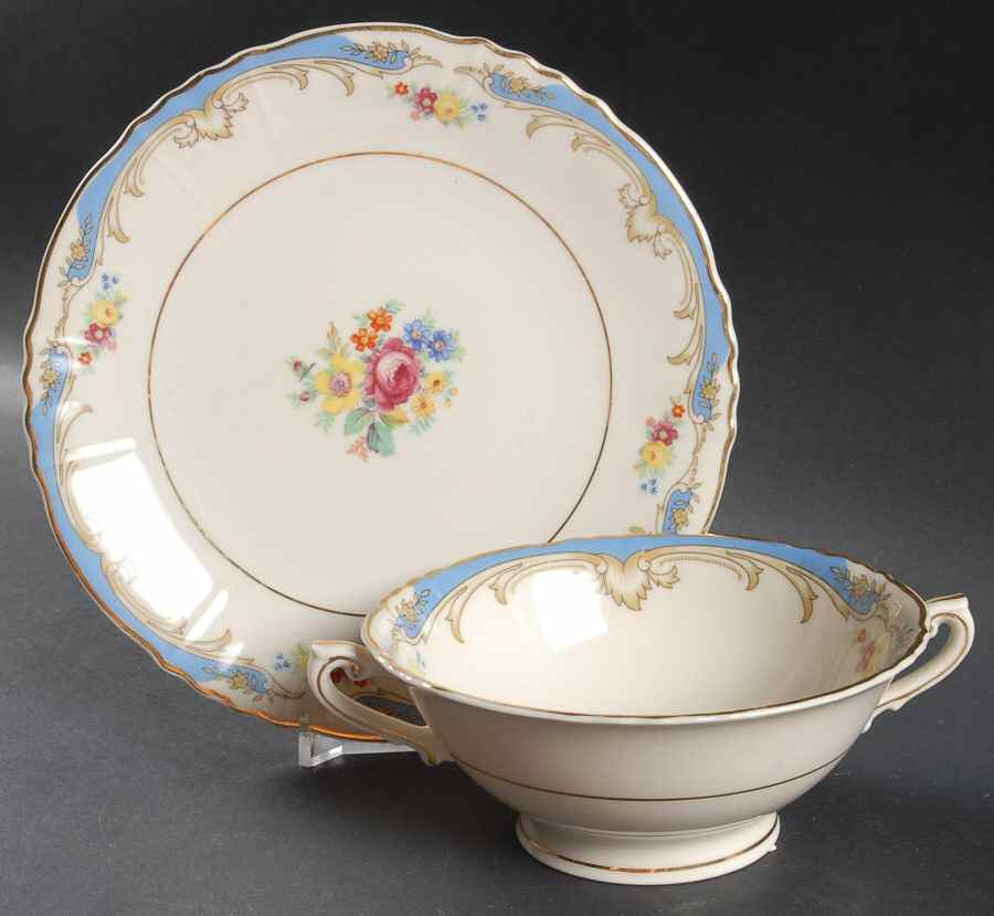 Symphony Footed Cream Soup Bowl & Saucer Set by Syracuse-1