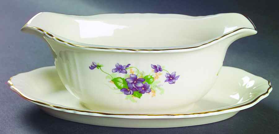 Violets Gravy Boat with Attached Underplate by Syracuse-1