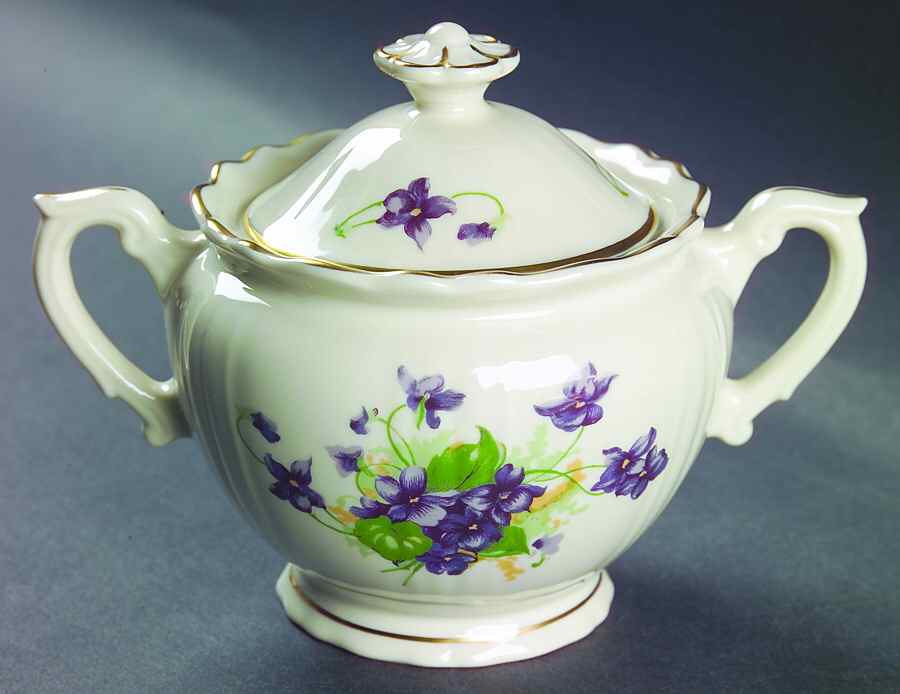Violets Sugar Bowl & Lid by Syracuse-1