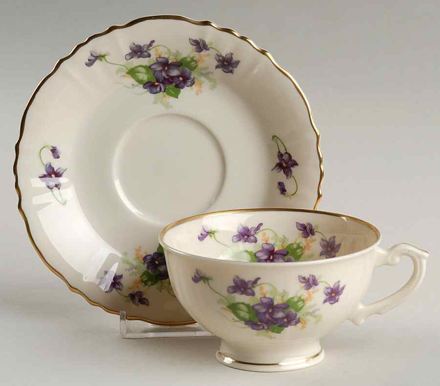Violets Footed Cup & Saucer Set by Syracuse-1