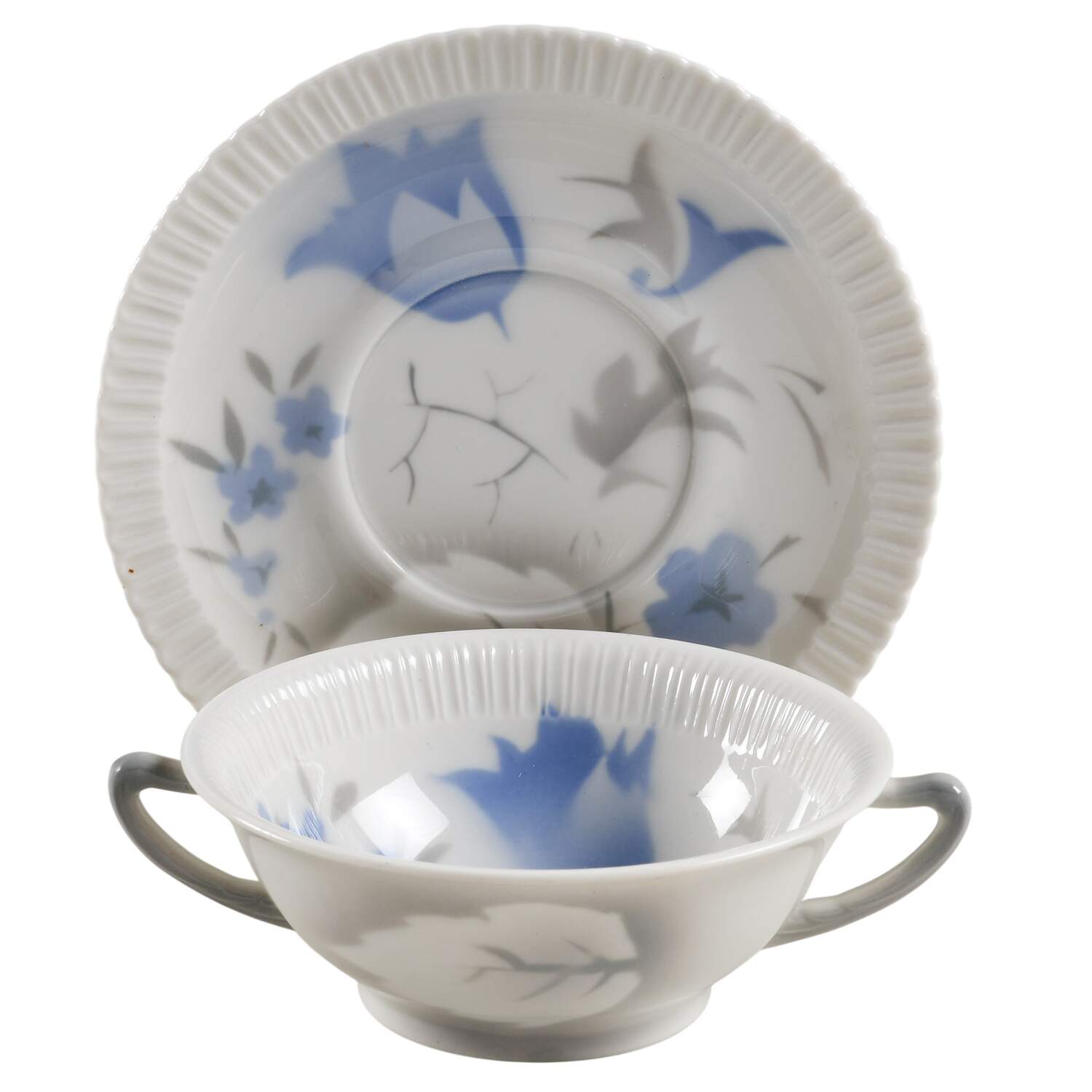 Vogue Blue Footed Cream Soup Bowl & Saucer Set by Syracuse-1
