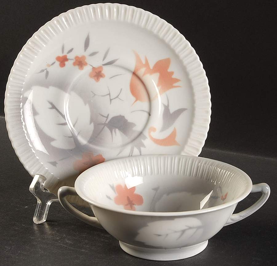 Vogue Coral Footed Cream Soup Bowl & Saucer Set by Syracuse-1
