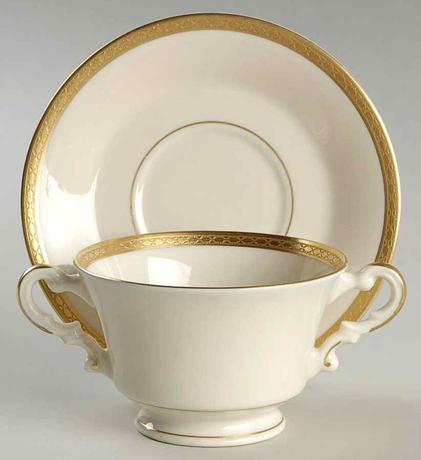 Wayne (No Color Band) Footed Bouillon Cup & Saucer by Syracuse-1