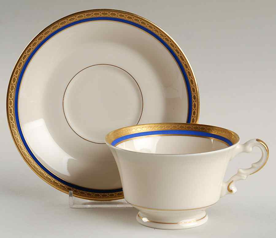 Wayne Blue (Fine China) Footed Cup & Saucer Set by Syracuse-1