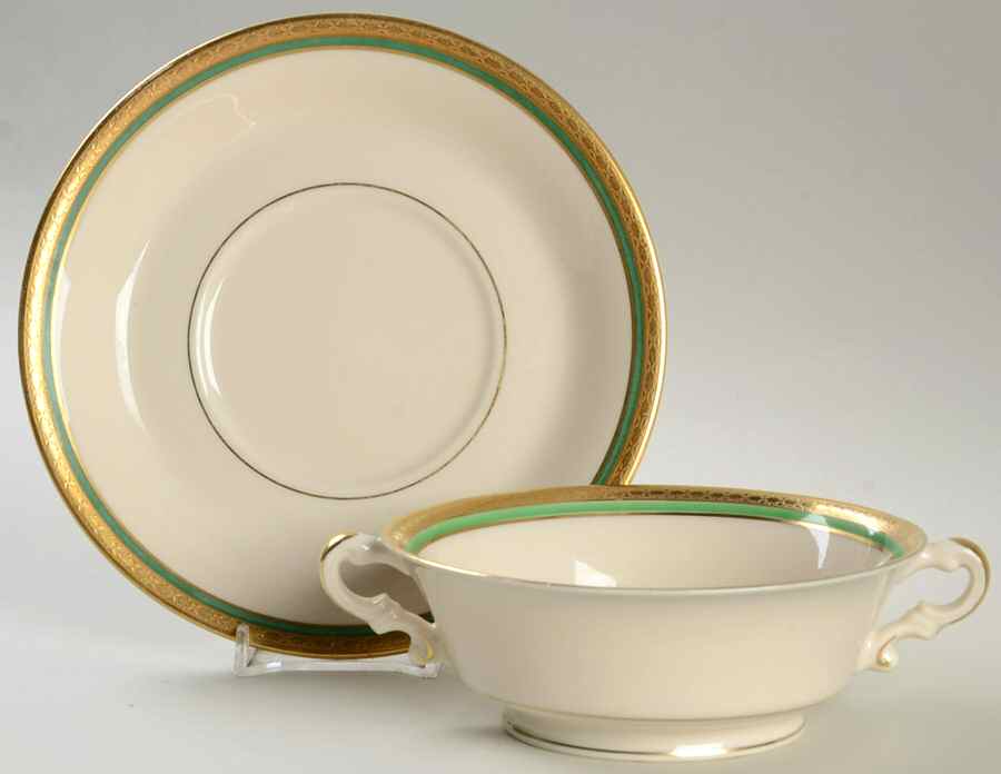 Wayne Green Footed Cream Soup Bowl & Saucer Set by Syracuse-1