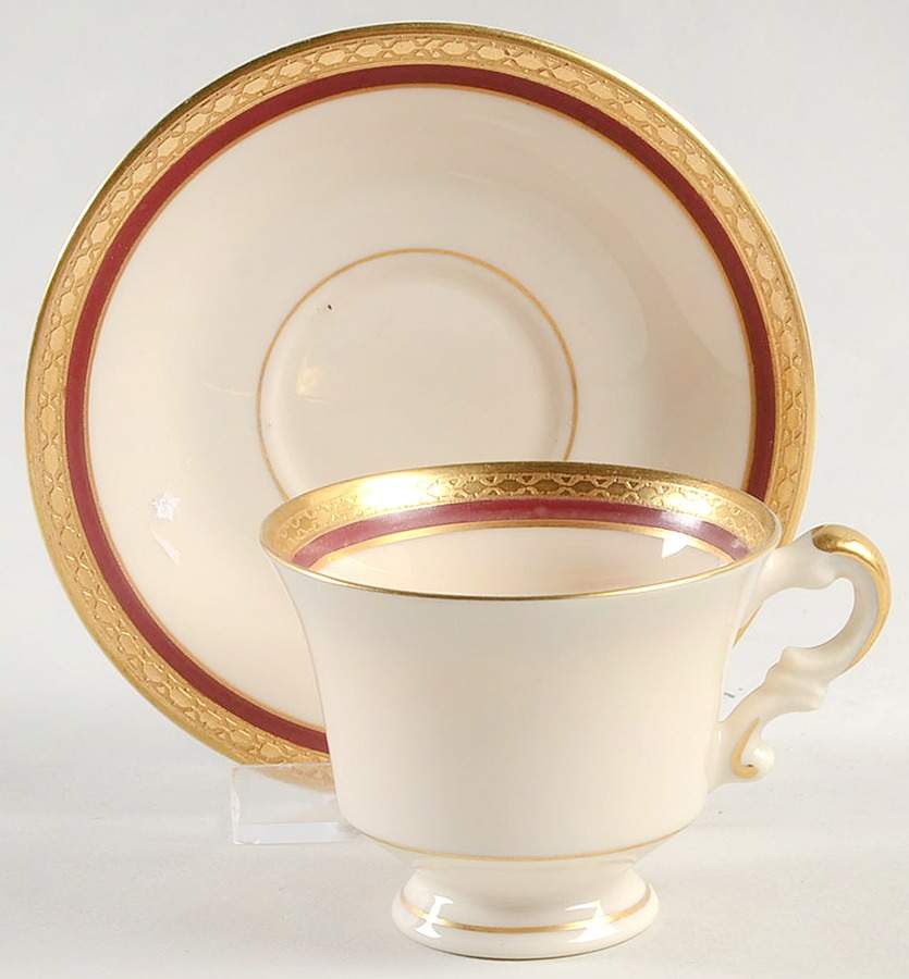 Wayne Maroon Footed Demitasse Cup & Saucer Set by Syracuse-1