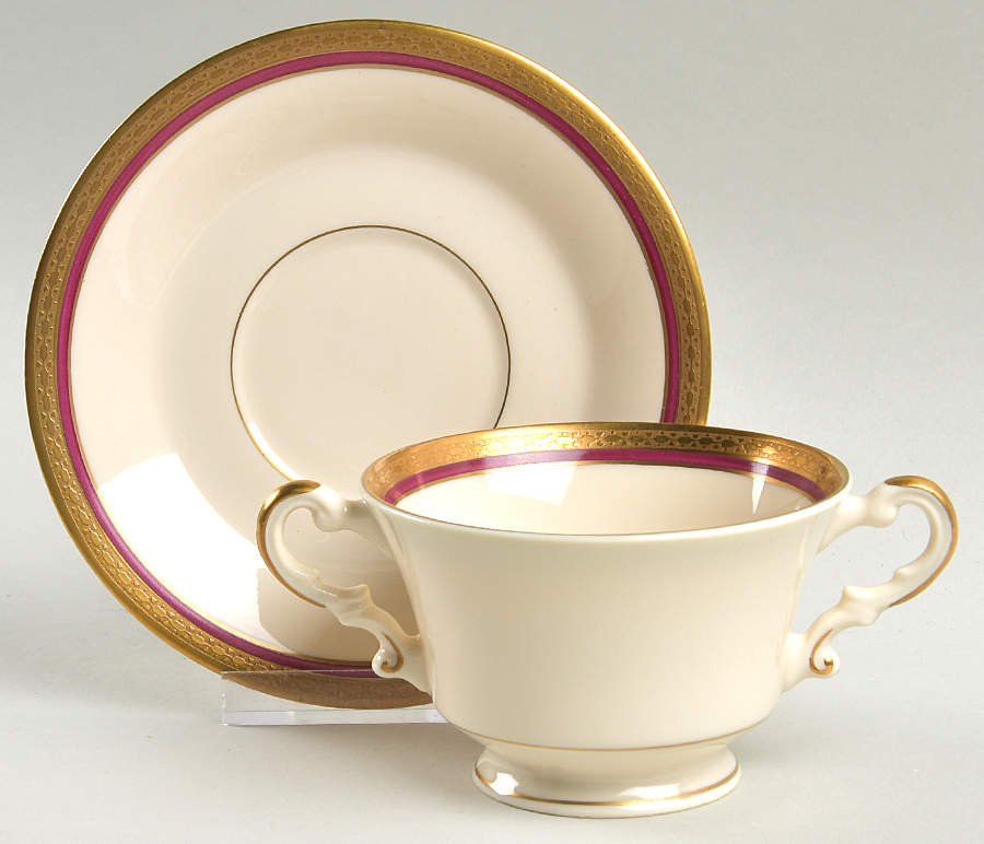 Wayne Maroon Footed Bouillon Cup & Saucer by Syracuse-1