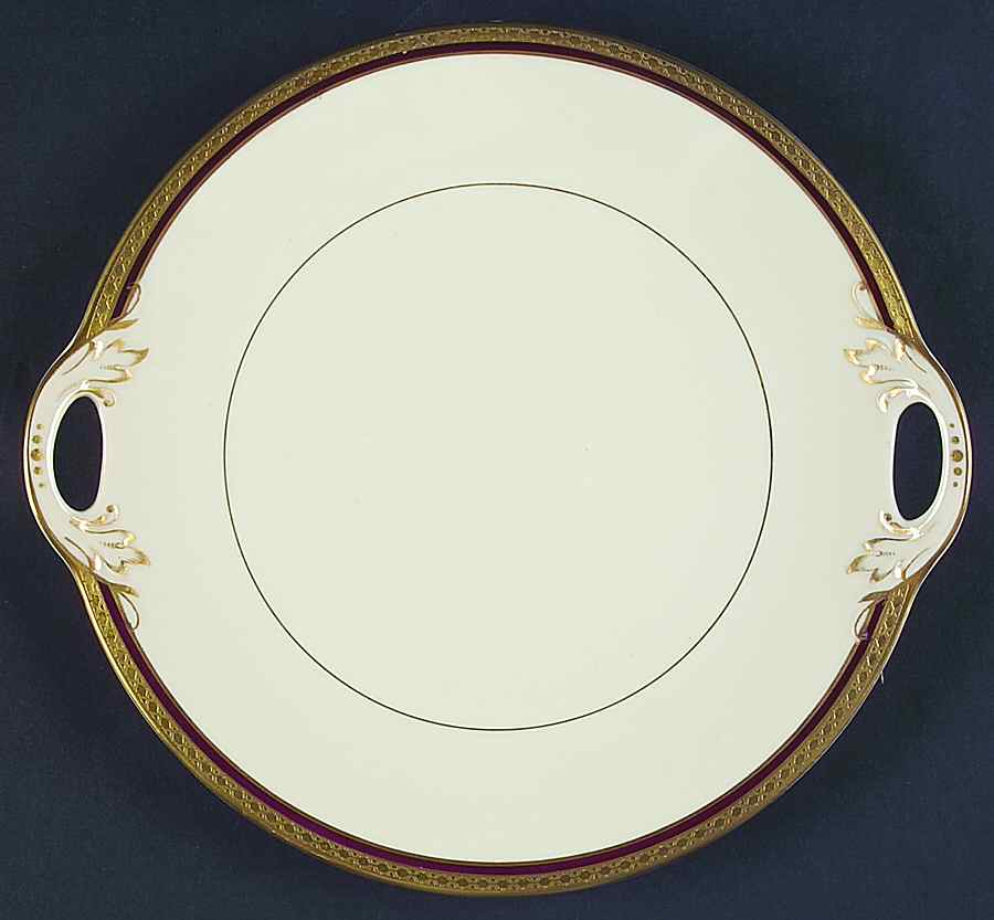Wayne Maroon Handled Cake Plate by Syracuse-1