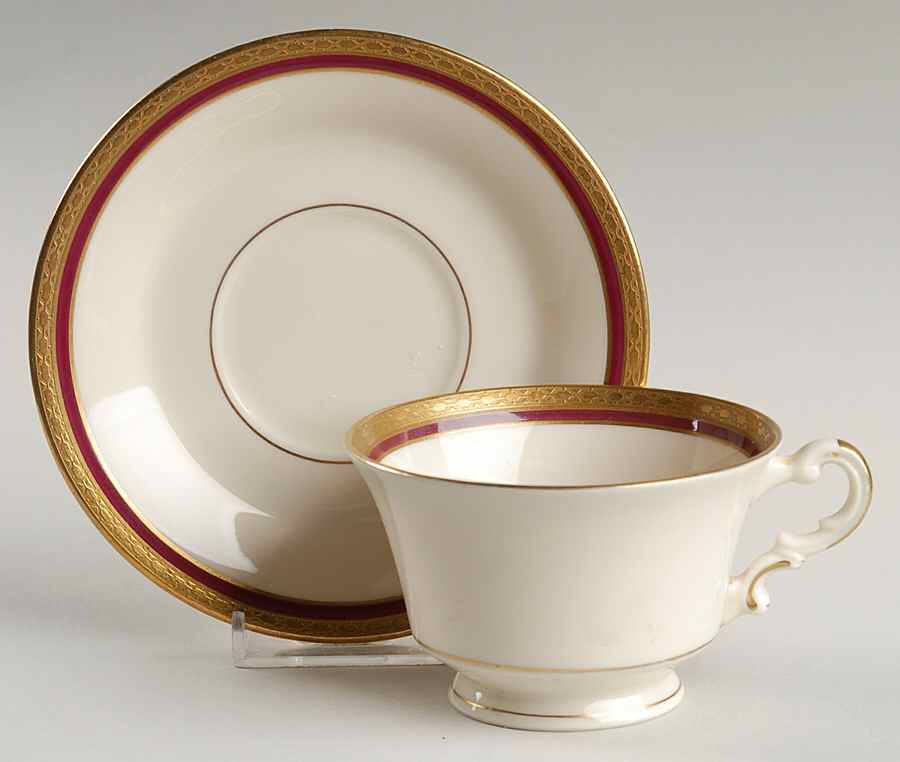 Wayne Maroon Footed Cup & Saucer Set by Syracuse-1