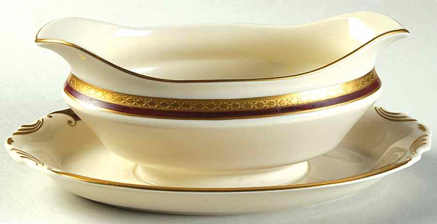 Wayne Maroon Gravy Boat with Attached Underplate by Syracuse-1
