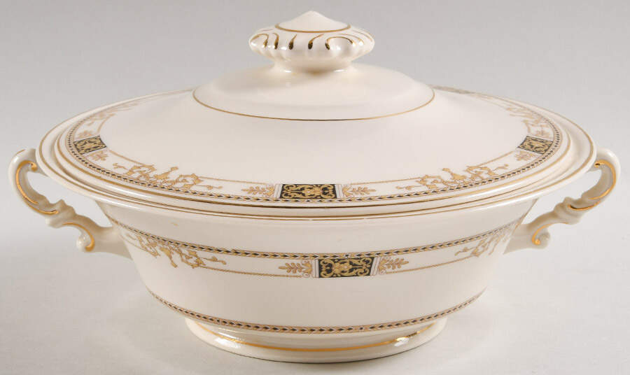 Webster (Old Ivory, Gold Trim) Round Covered Vegetable by Syracuse-1