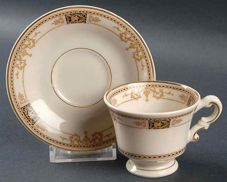Webster (Old Ivory, Gold Trim) Footed Demitasse Cup & Saucer Set by Syracuse-1