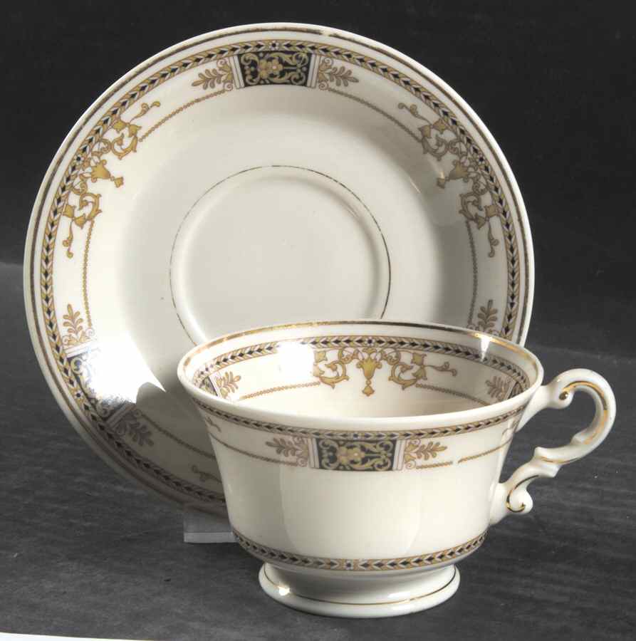 Webster (Old Ivory, Gold Trim) Footed Cup & Saucer Set by Syracuse-1