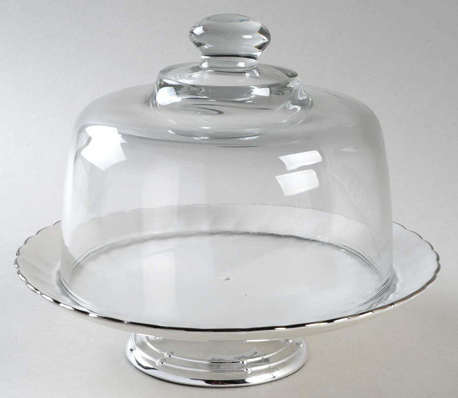 Wedding Ring 6 1/2"-7 1/2" Footed Cheese Plate w/ Glass Dome HC by Syracuse-1