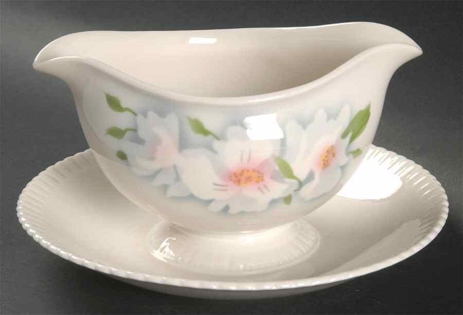 Wild Roses Gravy Boat with Attached Underplate by Syracuse-1