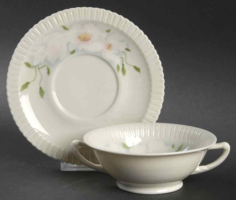 Wild Roses Footed Cream Soup Bowl & Saucer Set by Syracuse-1