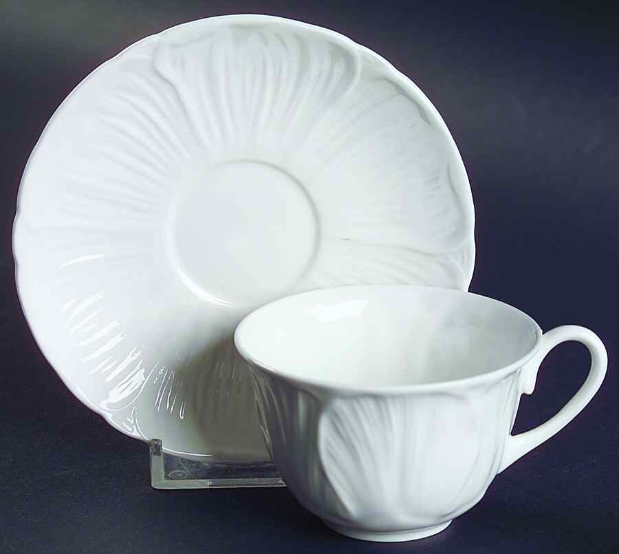 Oleander (White, Undecorated) Flat Demitasse Cup & Saucer Set by Shelley-1