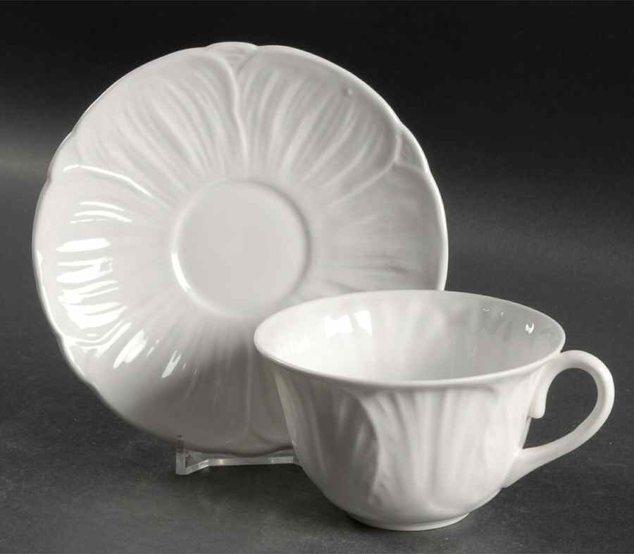 Oleander (White, Undecorated) Flat Cup & Saucer Set by Shelley-1