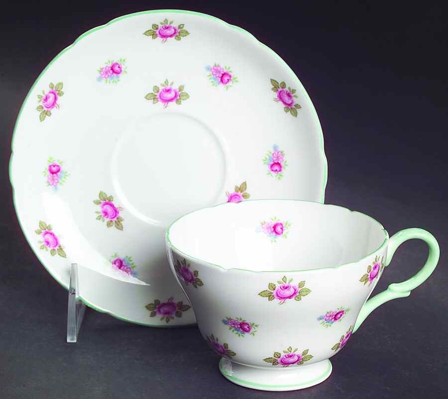 Rosebud Footed Cup & Saucer Set by Shelley-1