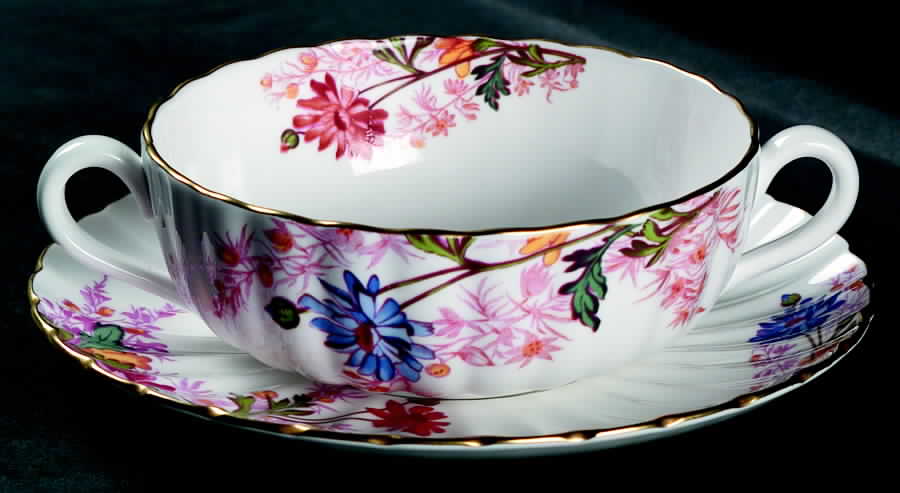 Chelsea Garden (Gold Trim) Flat Cream Soup Bowl & Saucer Set by Spode-1