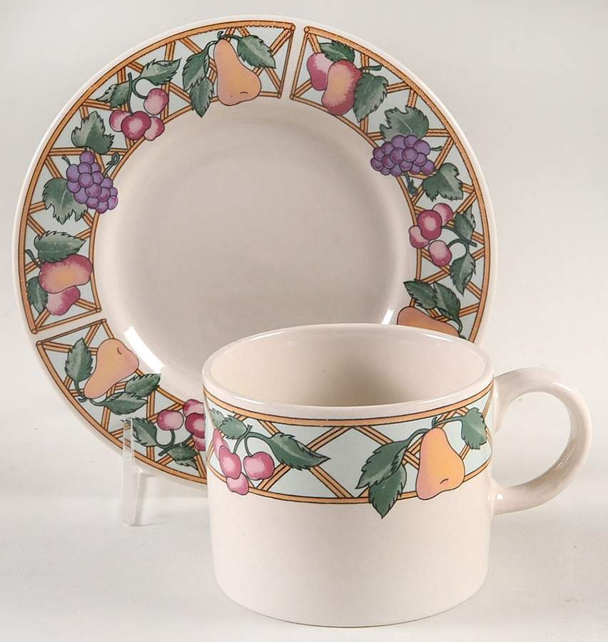 Trellis Fruits Flat Cup & Saucer Set by Sakura-1