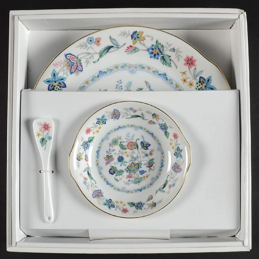 Garden of India (Smooth) (3pc) Party Serving/Chip & Dip-Plate, Bowl & Spoon by Sadek-1