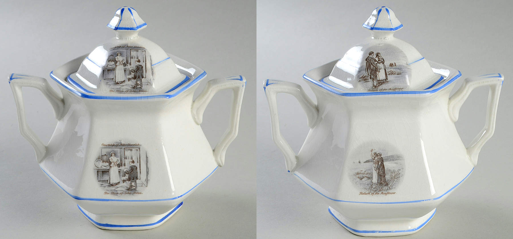 Courtship of Miles Standish Sugar Bowl & Lid by Sterling China (USA)-1