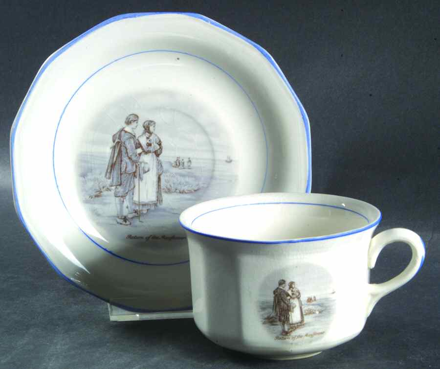 Courtship of Miles Standish Flat Cup & Saucer Set by Sterling China (USA)-1