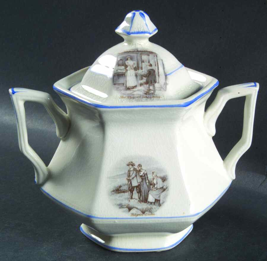 Courtship of Miles Standish Sugar Bowl & Lid by Sterling China (USA)-1