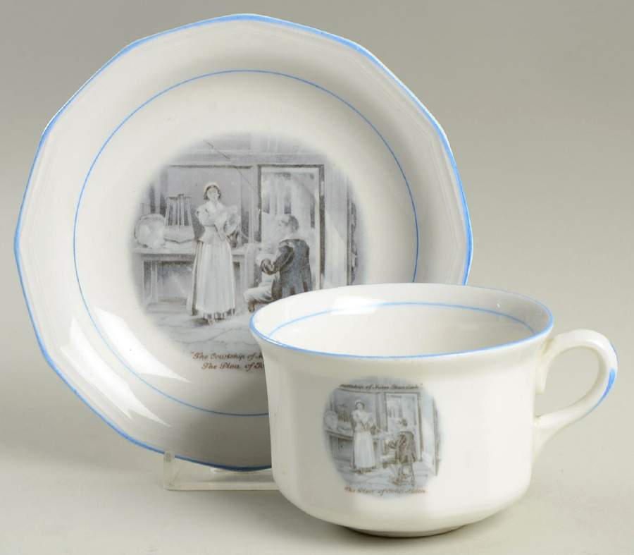 Courtship of Miles Standish Flat Cup & Saucer Set by Sterling China (USA)-1