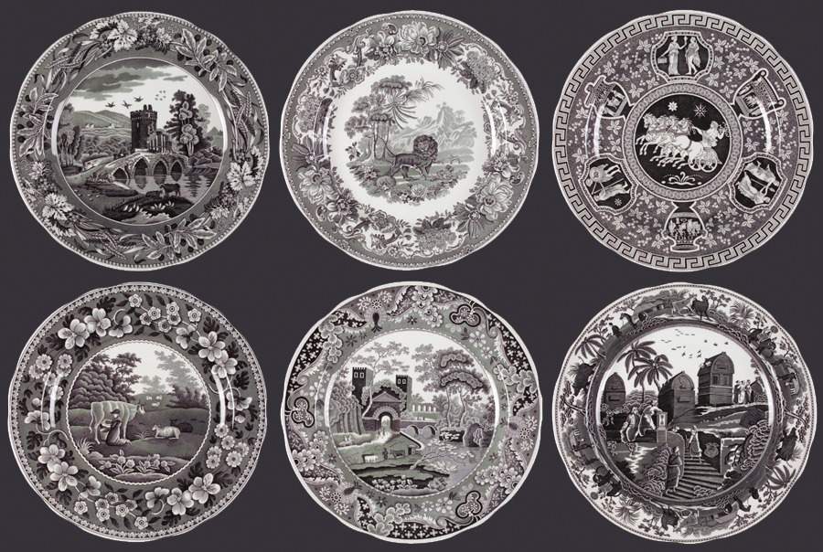Archive Collection Black Dinner Plate - Set of 6 Motifs by Spode-1