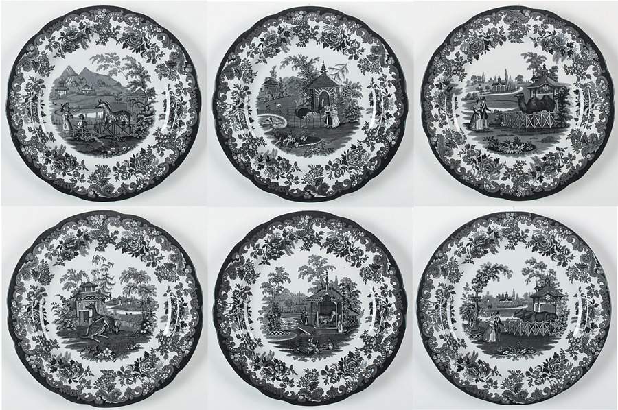 Archive Collection Black Dinner Plate - Set of 6 Motifs by Spode-1