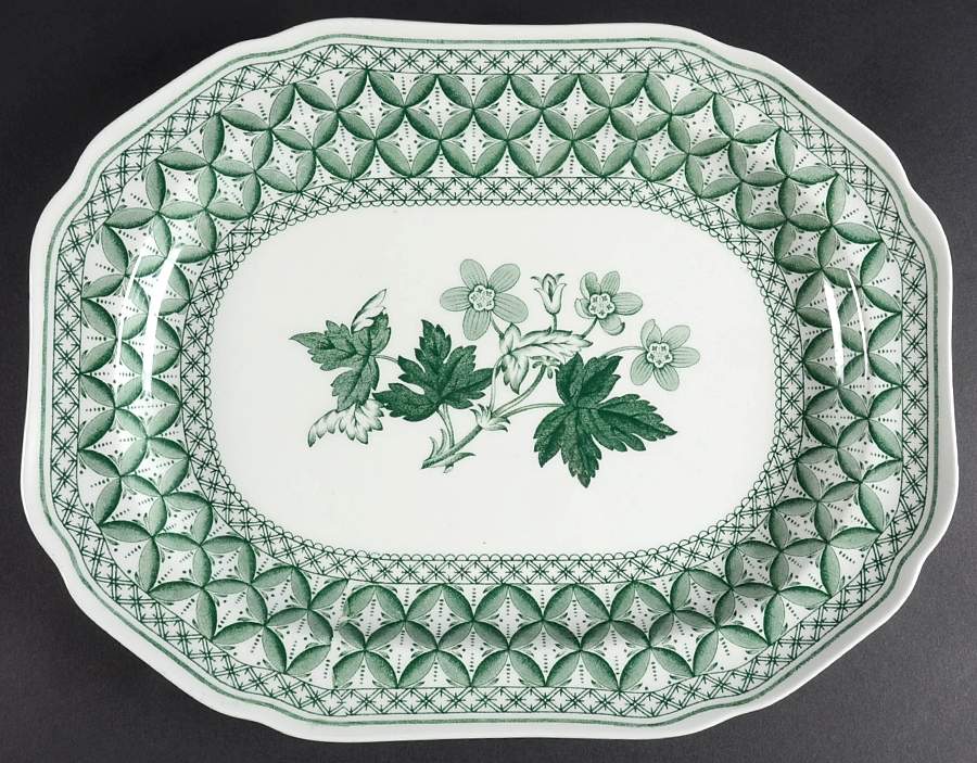 Geranium Green (Camilla Shape, Newer) 14" Oval Serving Platter by Spode-1