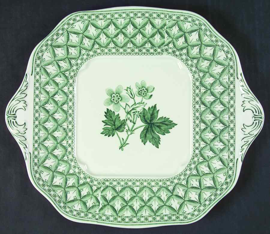 Geranium Green (Camilla Shape, Newer) Square Handled Cake Plate by Spode-1