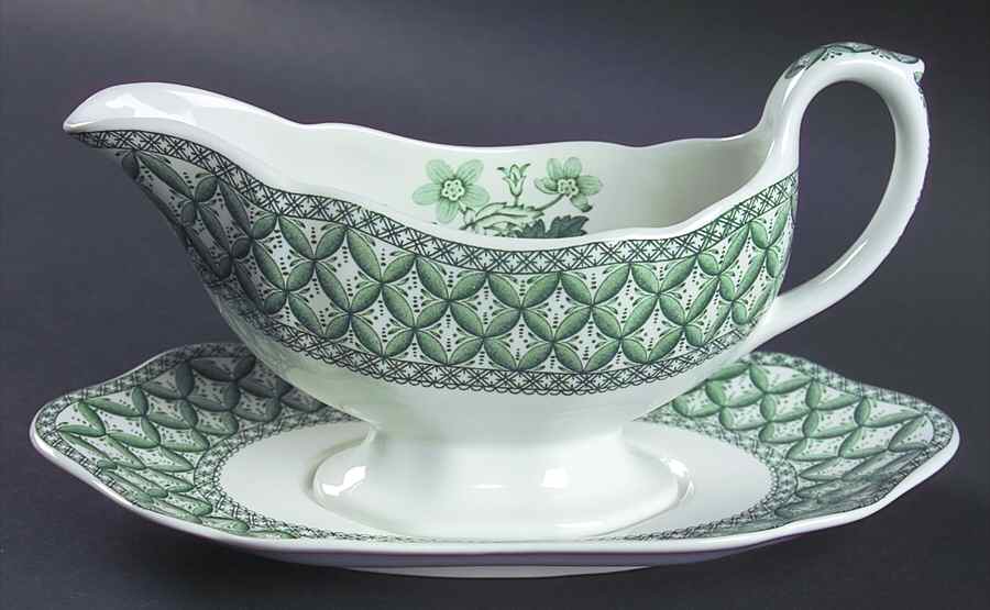 Geranium Green (Camilla Shape, Newer) Gravy Boat & Underplate by Spode-1