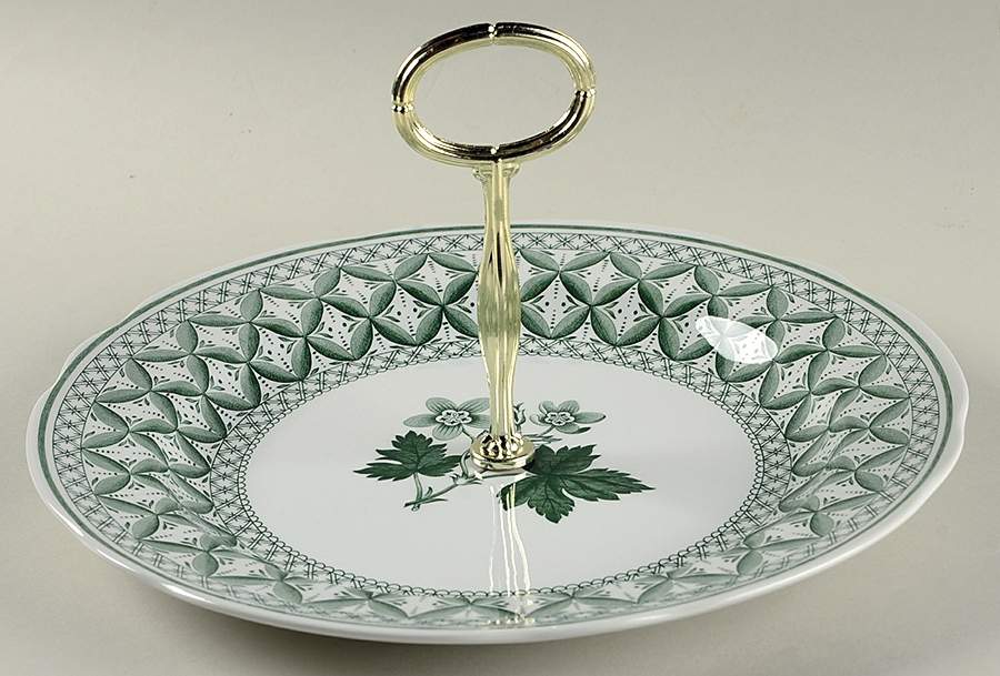 Geranium Green (Camilla Shape, Newer) Round Serving Plate with Center Handle (Dp) Hc by Spode-1