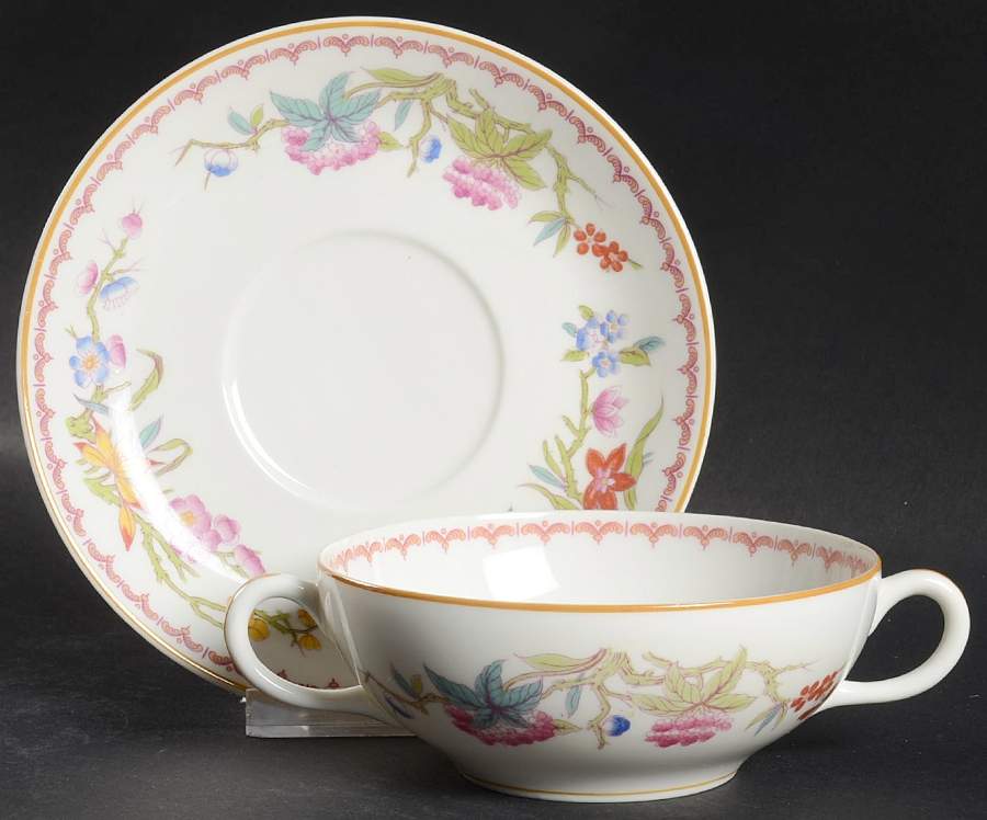 Bombay (Yellow Trim, Ivory Body) Flat Cream Soup Bowl & Saucer Set by Syracuse-1