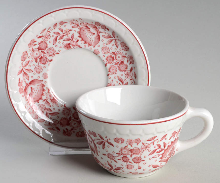 Roxbury-Red ((Red Trim) Flat Cup & Saucer Set by Syracuse-1