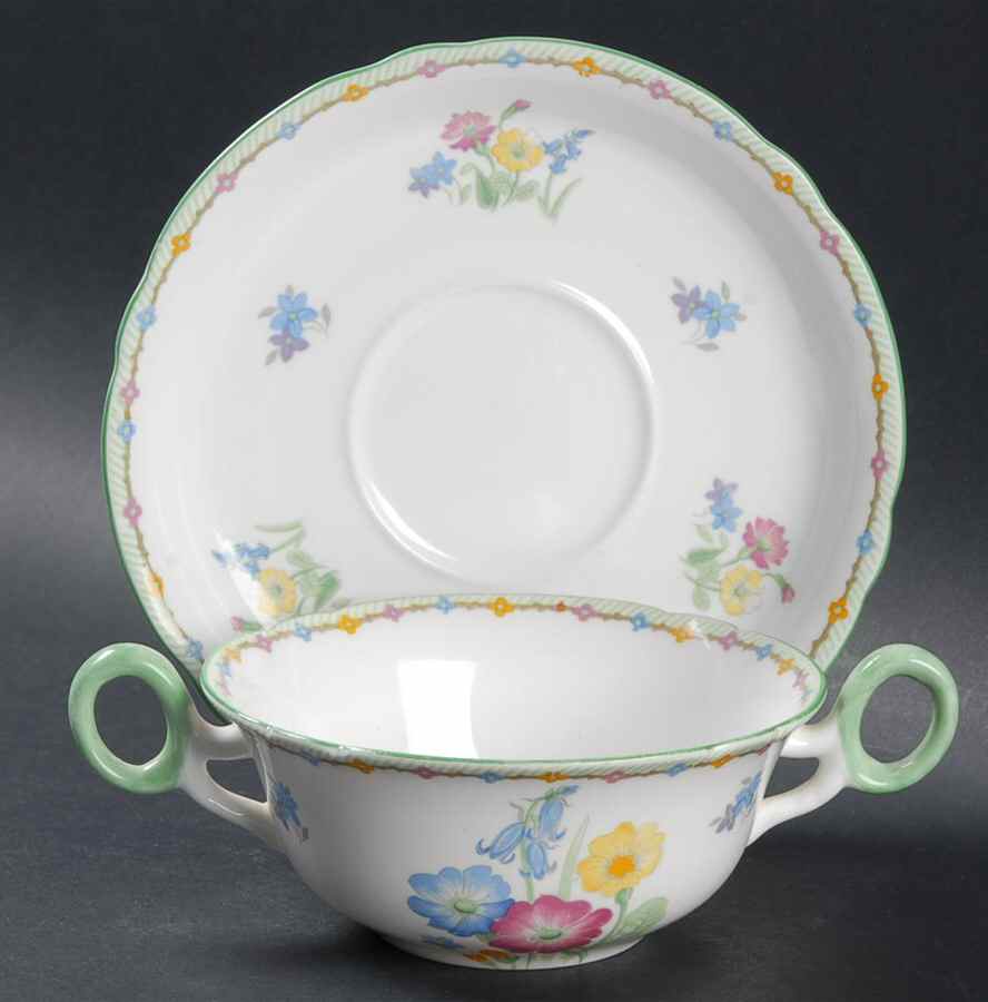Wild Flowers Flat Cream Soup Bowl & Saucer Set by Shelley-1