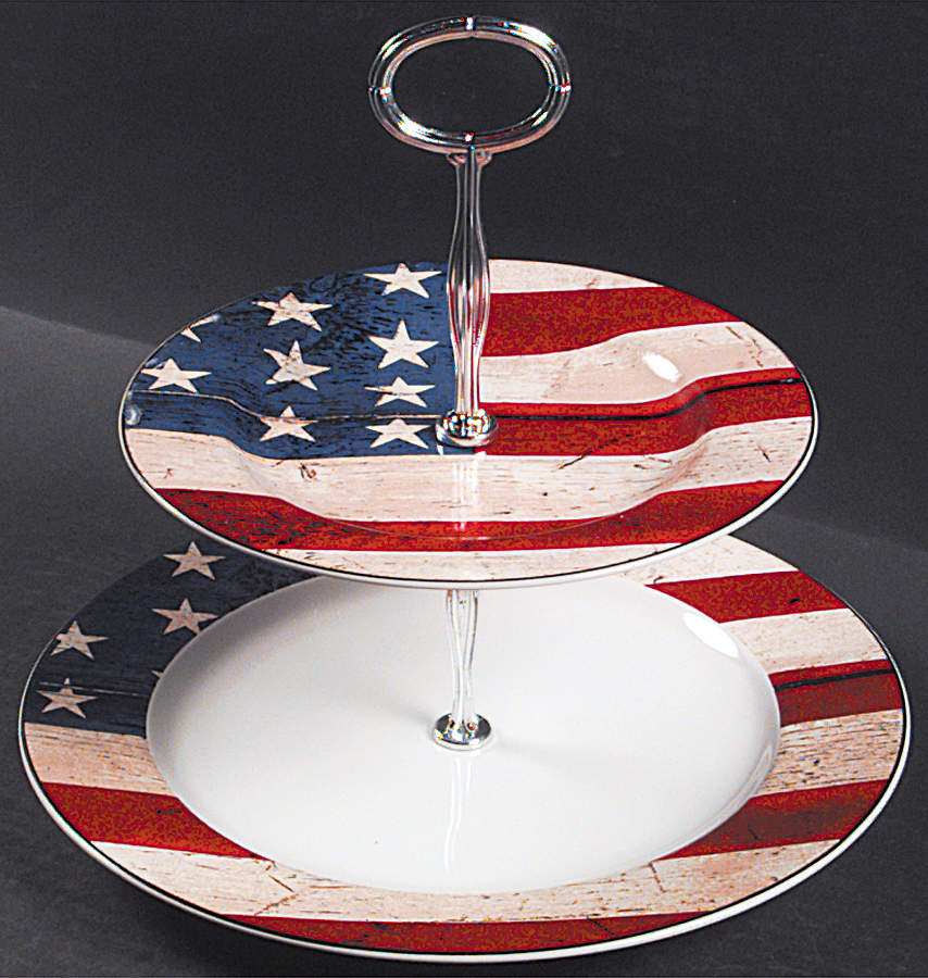 Colonial (Black Trim) 6 5/8"-10"  2 Tiered Serving Tray (Dp, Sp) HC by Sakura-1