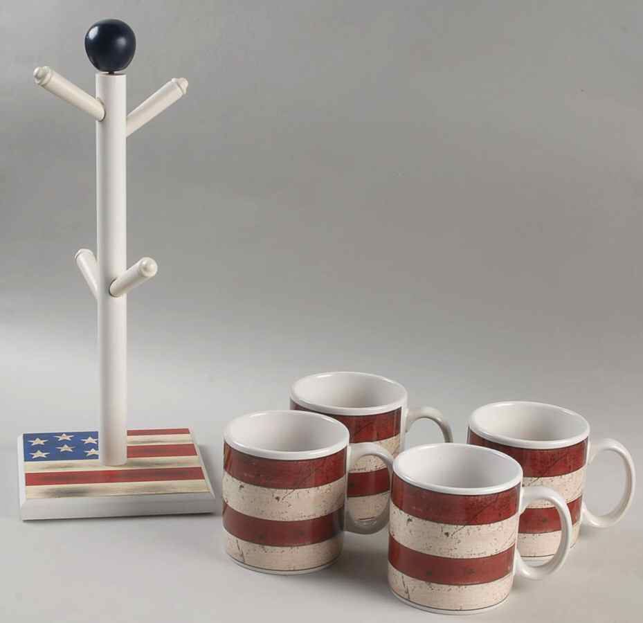 Colonial (Black Trim) Mug Tree & 4 Mugs by Sakura-1