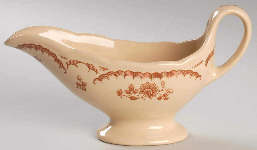 Chardon Rose Red on Tan Gravy Boat by Shenango-1