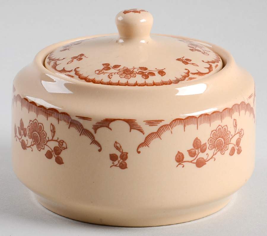 Chardon Rose Red on Tan Sugar Bowl & Lid by Shenango-1