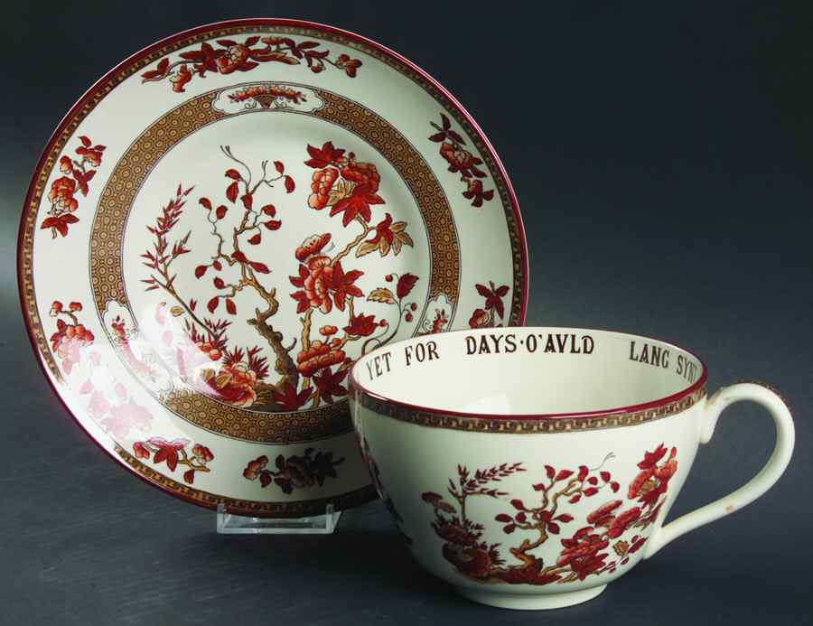 Indian Tree (Orange Rust, Smooth, Red Trim) Joke Cup & Saucer Set by Spode-1