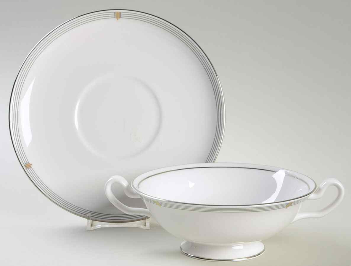 Opera Platinum  Footed Cream Soup Bowl & Saucer Set by Spode-1