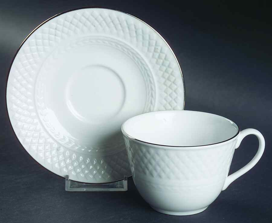 Mansard Platinum Flat Cup & Saucer Set by Spode-1