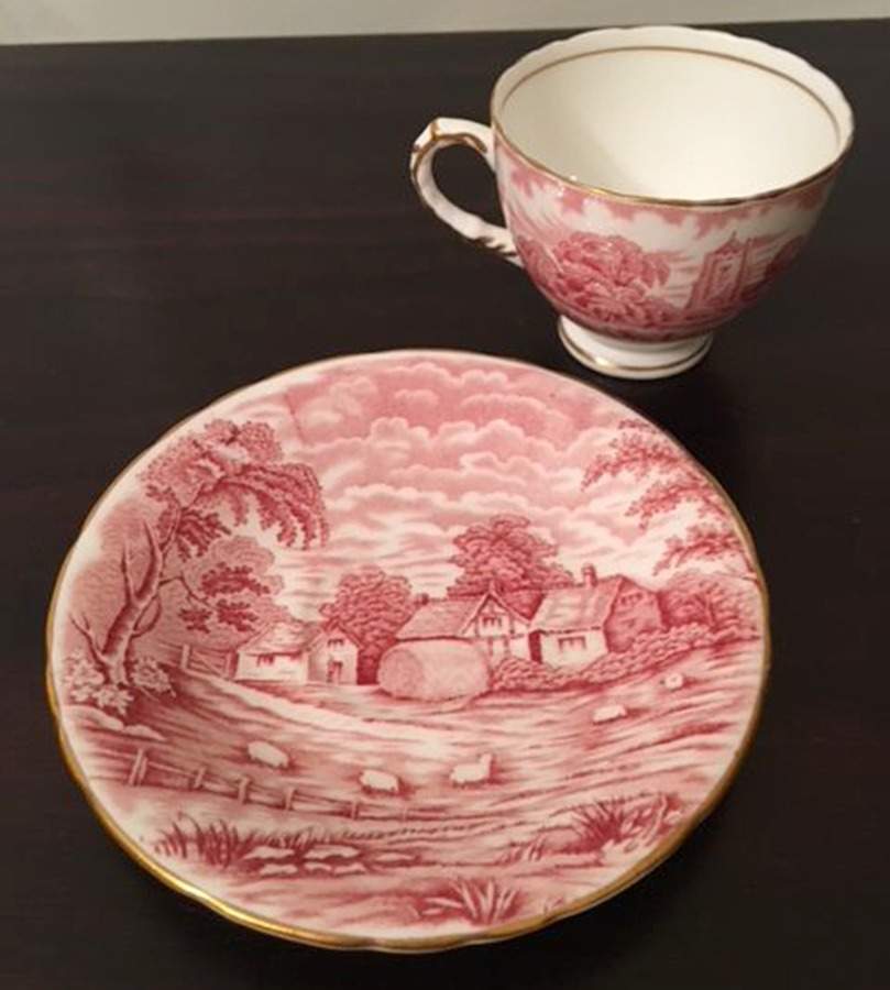 Rural Scenes Pink Footed Cup & Saucer Set by Sutherland-1